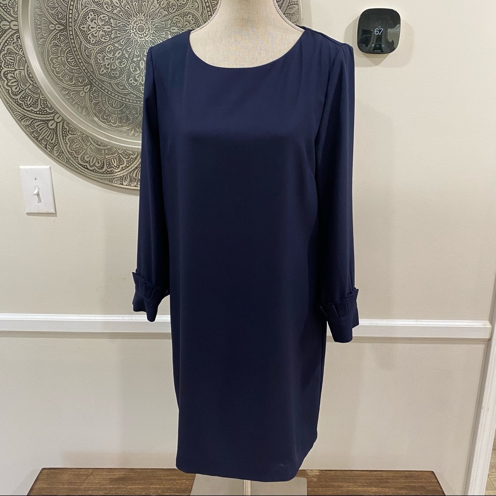 BANANA REPUBLIC navy 3/4 sleeve dress with pleated arm - Sz 10